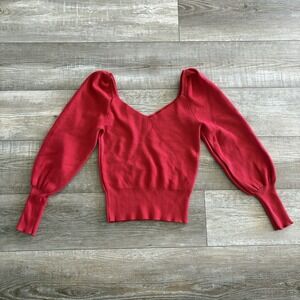 Anthropologie Crimson V-Neck Puff Sleeve Sweater